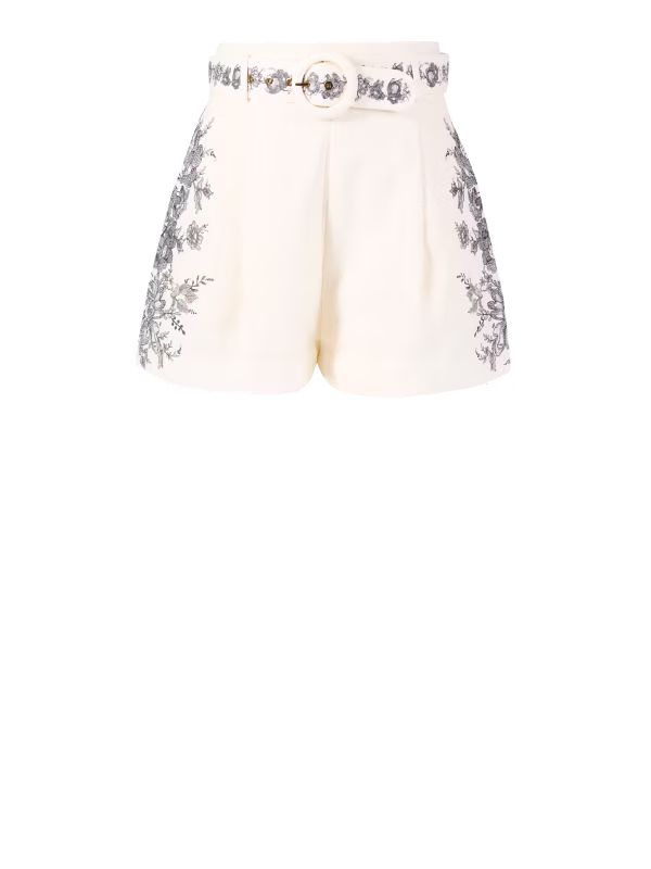 Leinenshorts mit Gürtel Crème