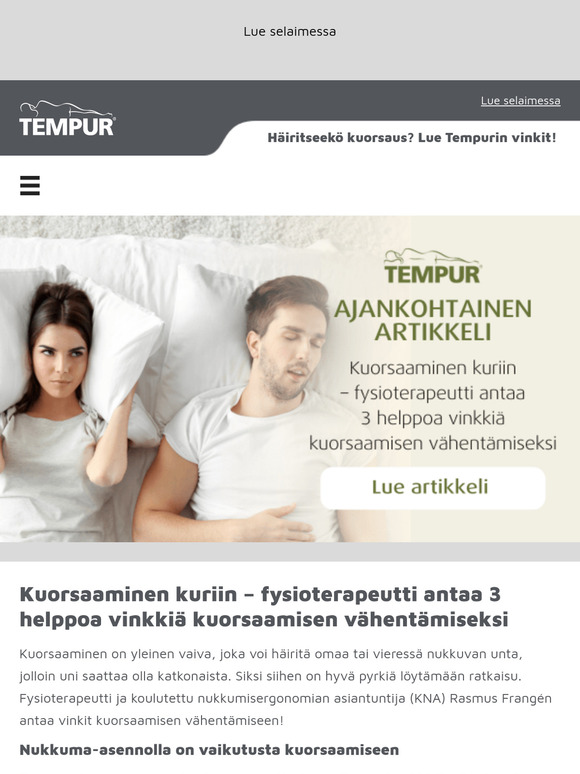 Herää virkeänä – Tempurin asiantuntijan vinkit kuorsaamisen vähentämiseen 💙