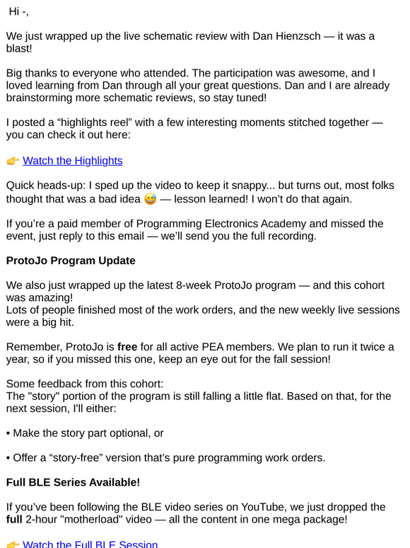 Schematic Review Highlights + New Program Updates