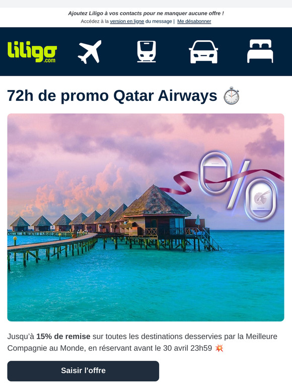 72h de promo Qatar Airways, c'est parti ! ⏱️