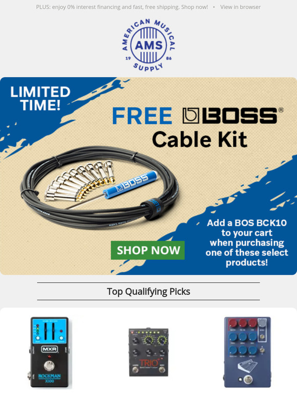 Get Your FREE Boss Cable Kit Worth $89.99 with Select Gear!