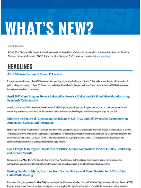 ANSI What's New April 28, 2025