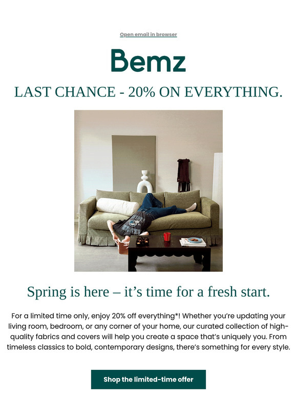 Last chance! 20% on everything*