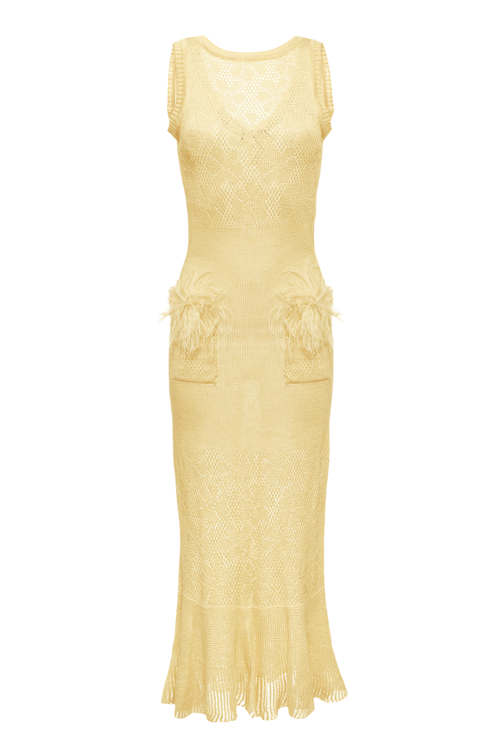 Image of Champagne Rose Knit Dress With Feathers