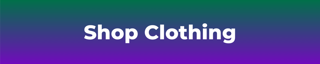 Image of green and purple gradient background with shop clothing