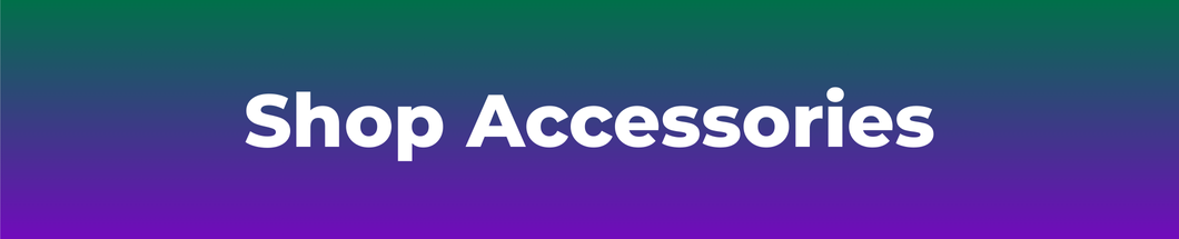Image of green and purple gradient background with shop accessories