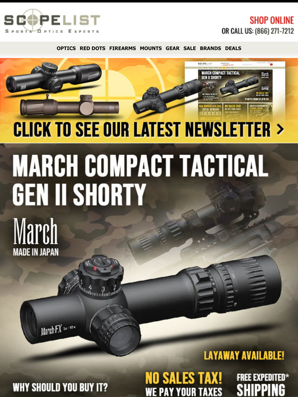 Tax FREE March Gen II Shorty + Top LPVOs from S&B, Kahles, NF, and More!