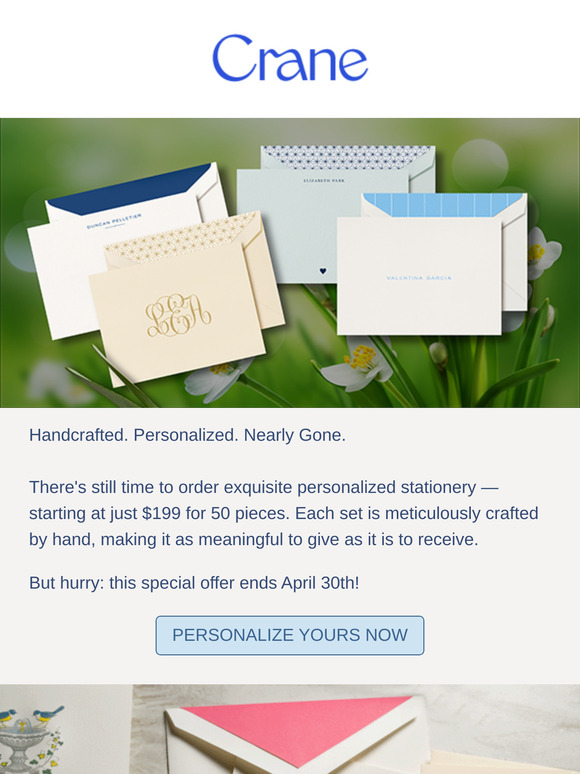 Last Chance: Handcrafted Stationery from $199 �� Ends April 30!