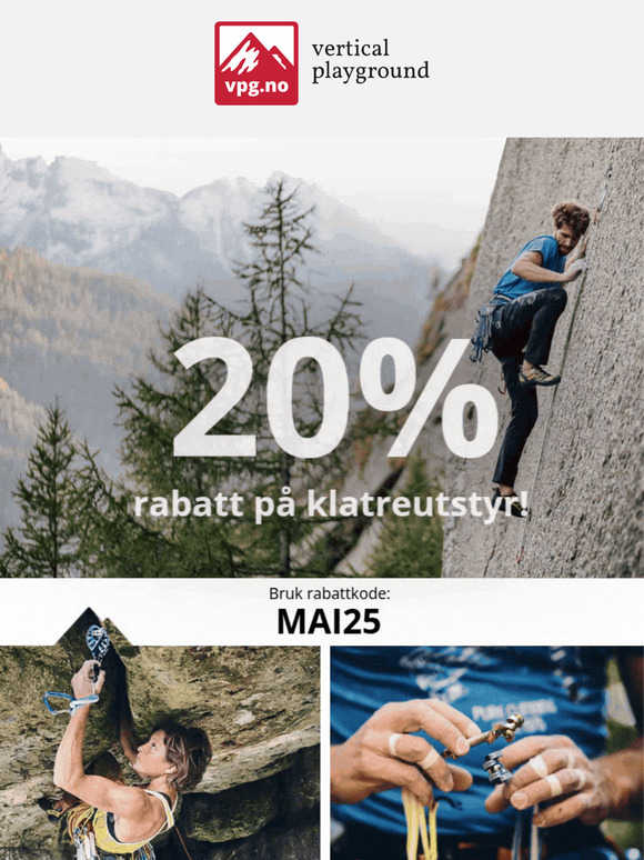 Opptil 20 % rabatt på løpe- og klatreutstyr 🧗‍♀️ 🏃‍♂️