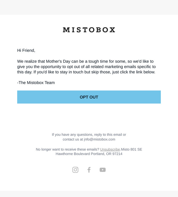 Opt Out Of Mother's Day Marketing Emails