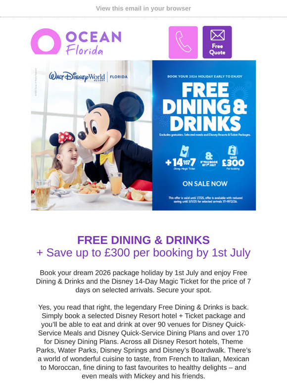 Free Disney Dining & Drinks on Sale 🏰