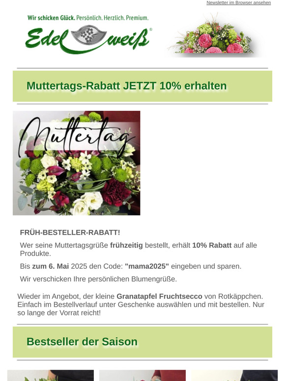 Muttertags-Rabatt JETZT 10% erhalten