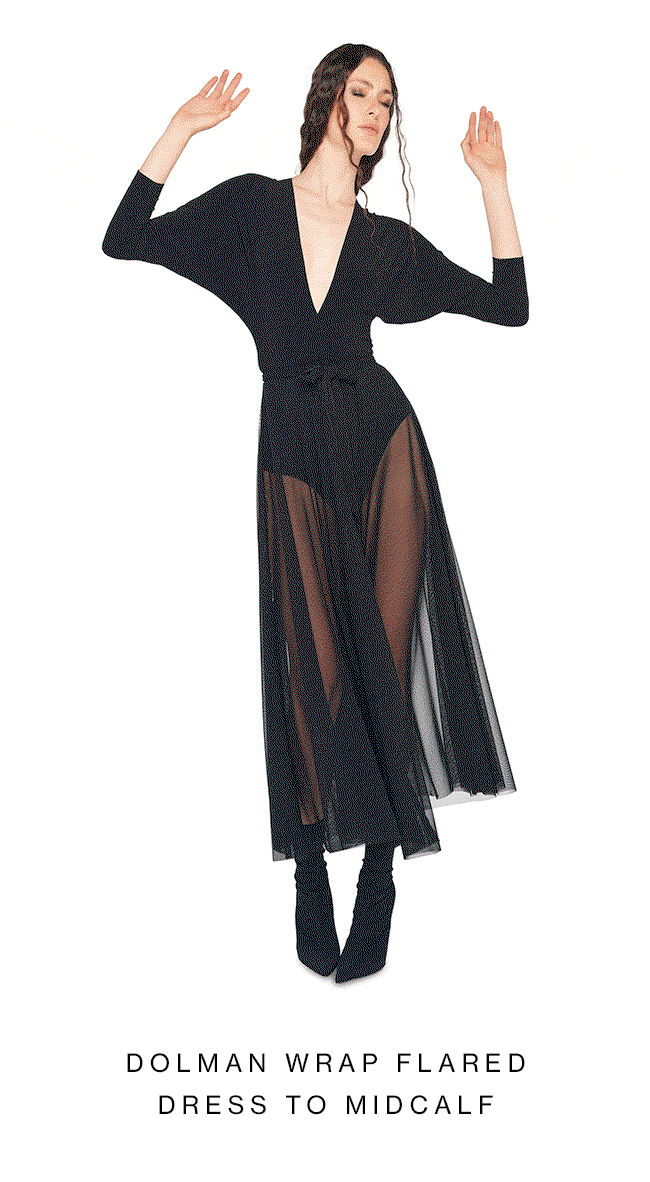 DOLMAN WRAP FLARED DRESS TO MIDCALF