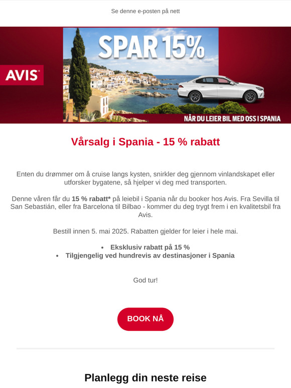 Vårsalg Spania - Få 15 % rabatt på leiebil i hele Spania