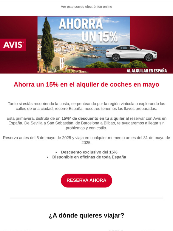 Ahorra en España - 15% de descuento en el alquiler de coches en toda España