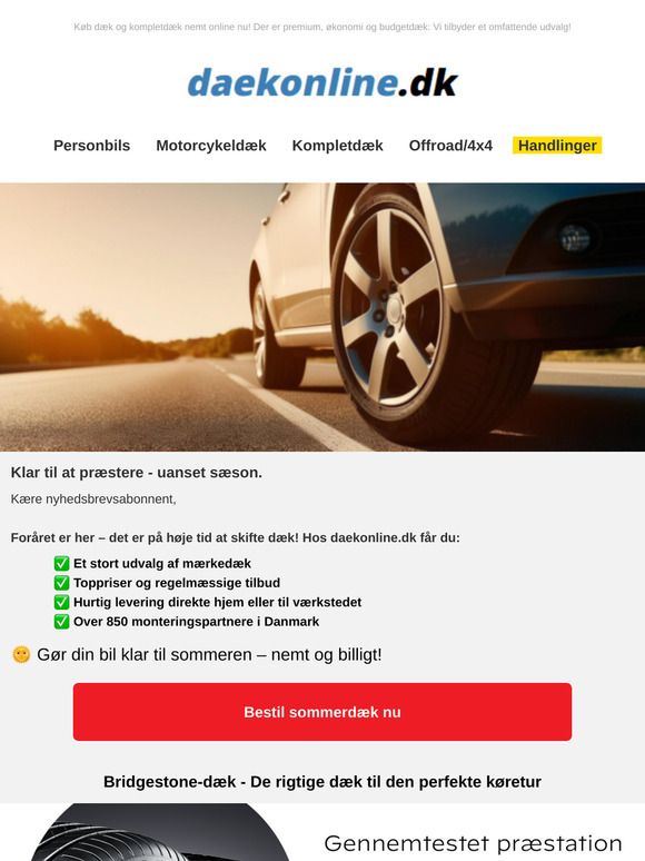 Skift til sommerdæk nu – hurtigt & nemt med daekonline.dk!!