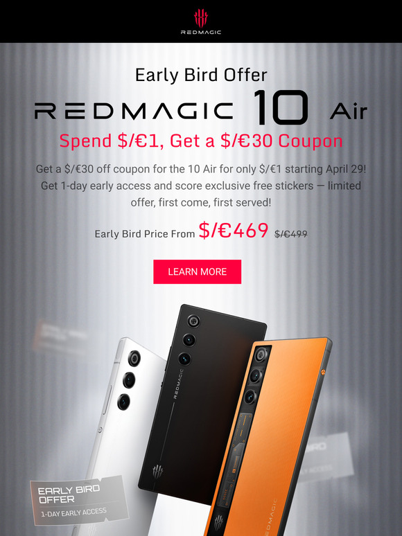 🔥Unlock a $/€30 coupon on REDMAGIC 10 Air for just $/€1.