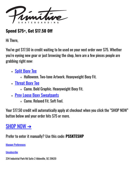 You've Got $17.50 in Store Credit Waiting