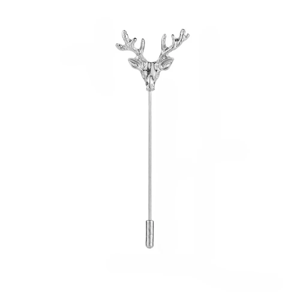 Silver Deer Head Antler Lapel Pin