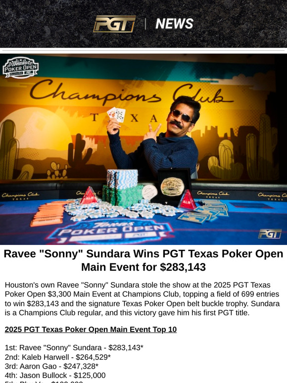 Ravee "Sonny" Sundara Wins PGT Texas Poker Open