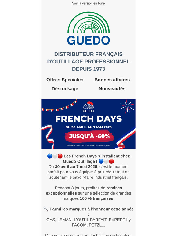 🔥 French Days : jusqu’à -60 % sur l’outillage français