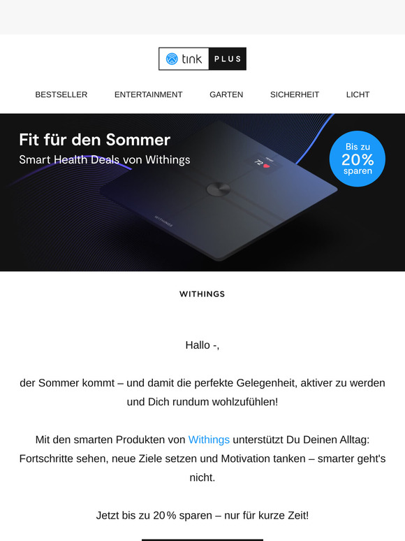 ☀️ Fit für den Sommer – jetzt bis zu 20 % auf Withings sparen