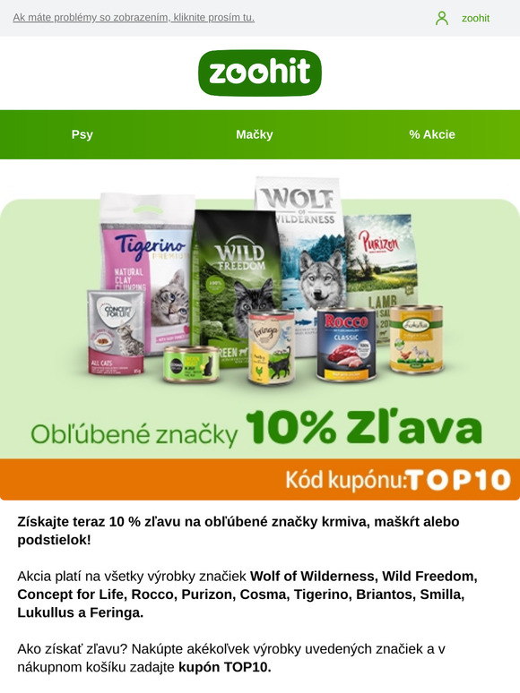 Obľúbené značky s 10% zľavou 😻🐶