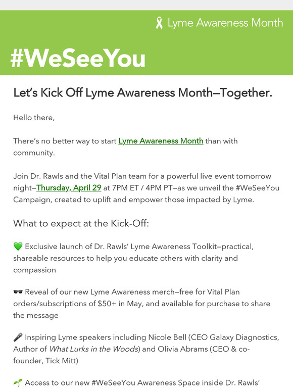 You’re Invited! Lyme Awareness Kick-Off with Dr. Rawls – Tomorrow Night