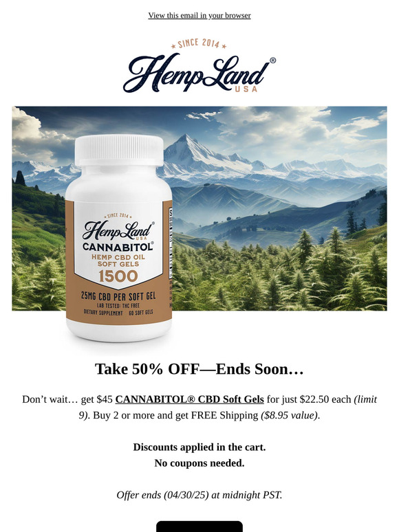 50% Off CANNABITOL® CBD Soft Gels—Ends Soon