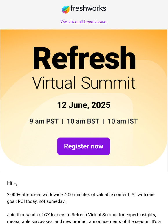 Freshworks: Our biggest event yet: Refresh Virtual Summit! | Milled
