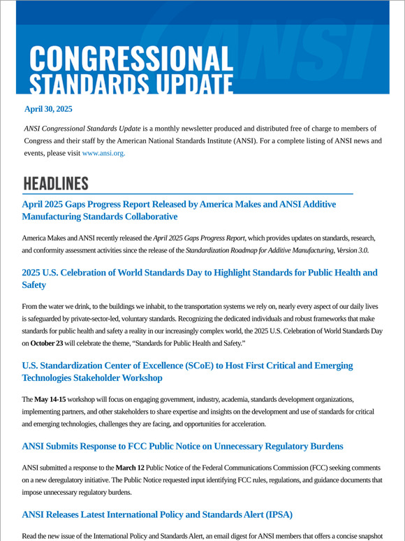 ANSI Congressional Standards Update April 30, 2025