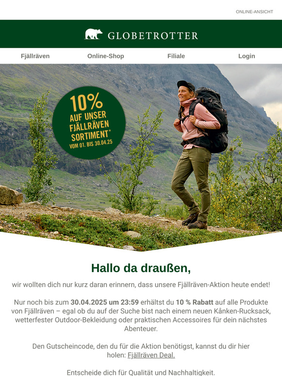 Nur noch heute: 10 % Rabatt auf Fjällräven! 🦊