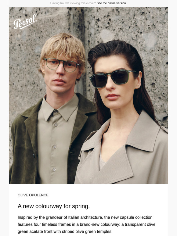 A brand-new Persol colourway, in rich olive tones