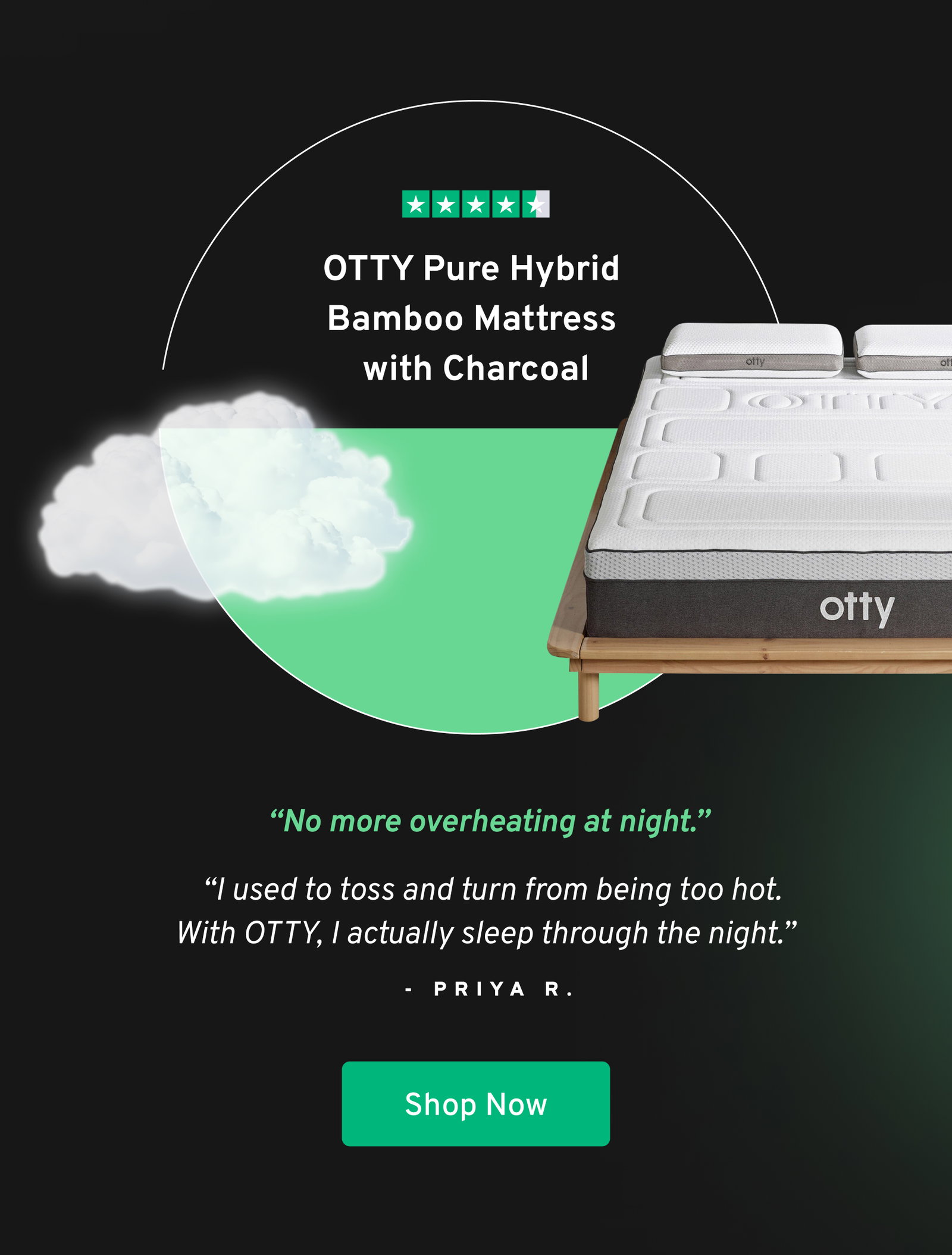 OTTY Pure Hybrid  Bamboo Mattress  with Charcoal