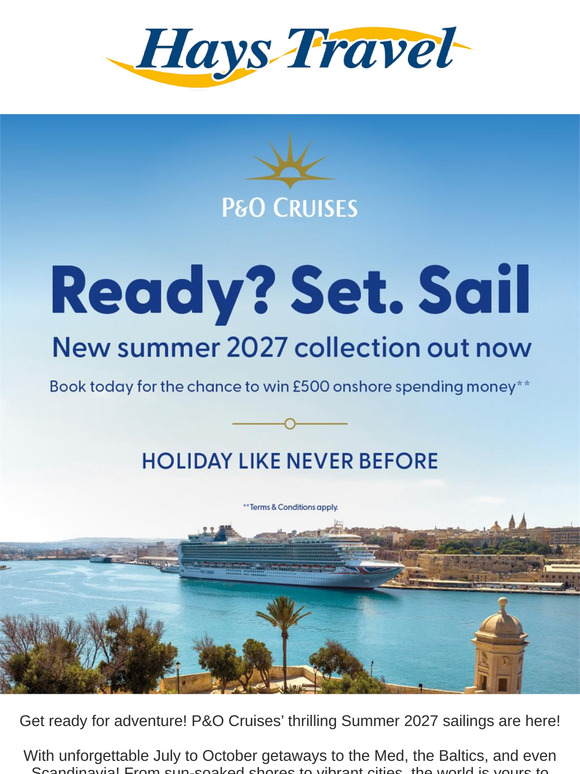 P&O Cruises now on sale for July to October 2027 departures