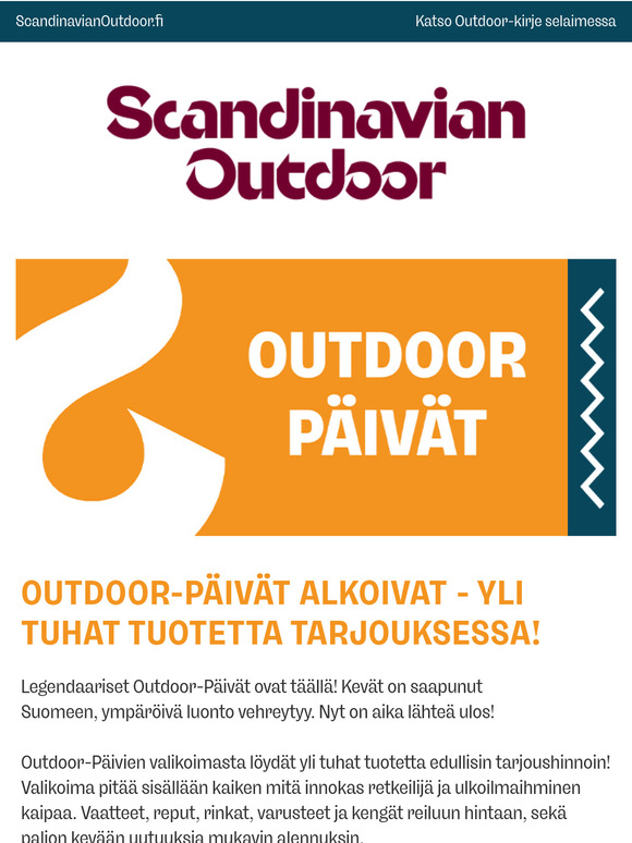 Outdoor-Päivät alkoivat NYT! Yli tuhat tuotetta tarjouksessa!