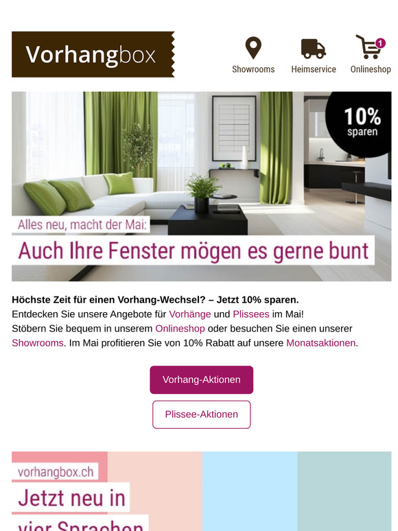 Höchste Zeit für einen Vorhang-Wechsel? – Jetzt 10% sparen.
