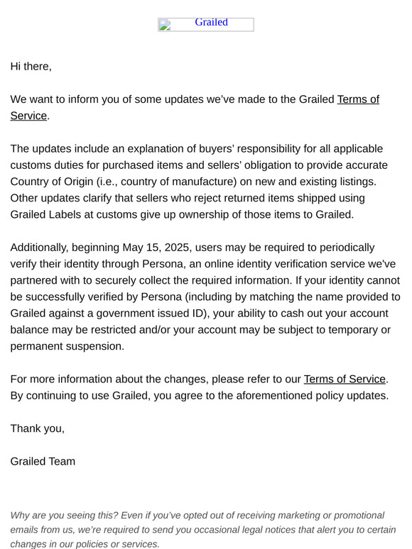 Grailed Policy Updates