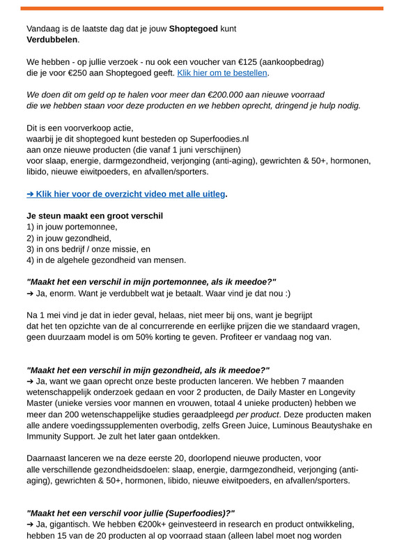 Laatste dag Verdubbel je Shoptegoed (vanaf 125 euro) Crowdfunding