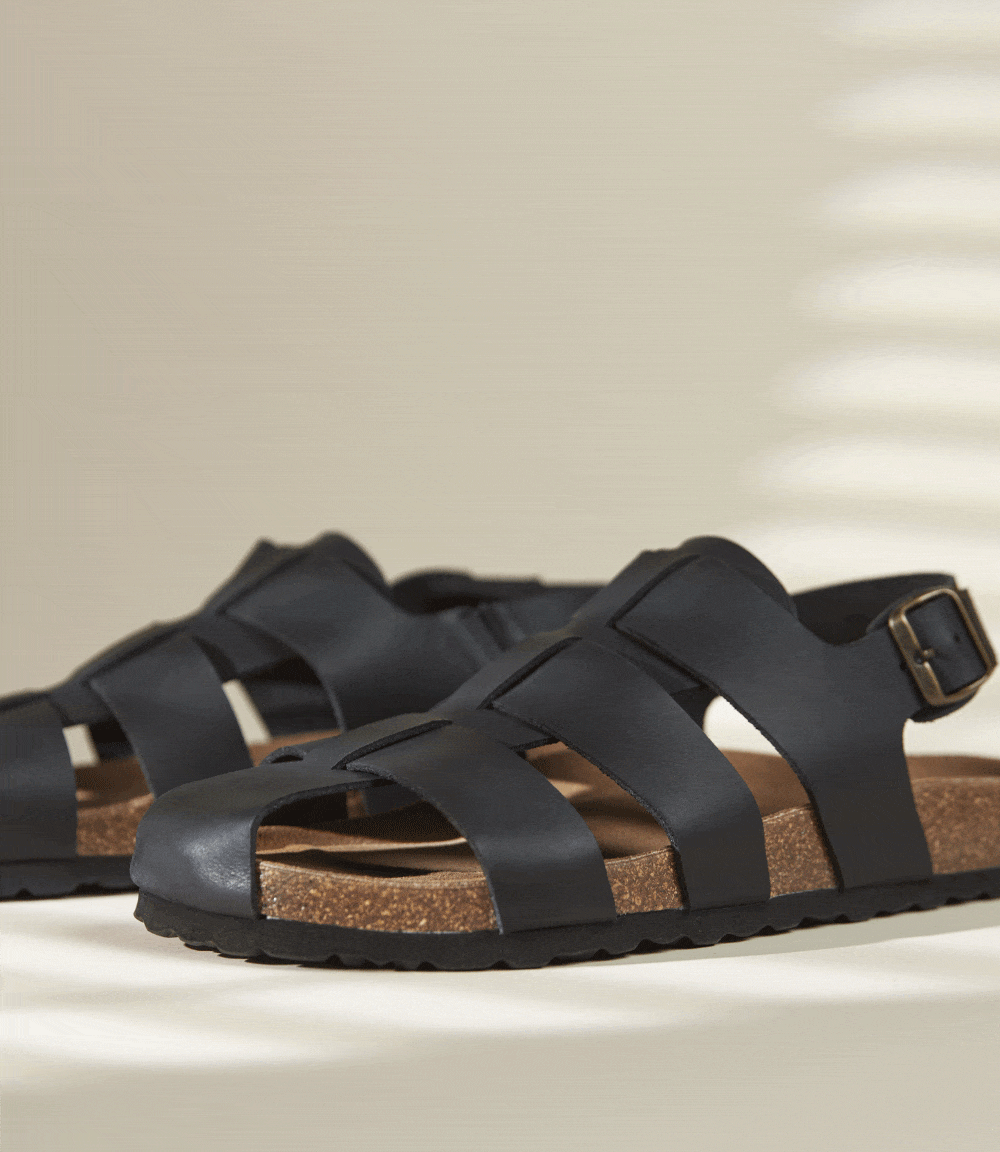 astorga black calf leather fisherman's sandals