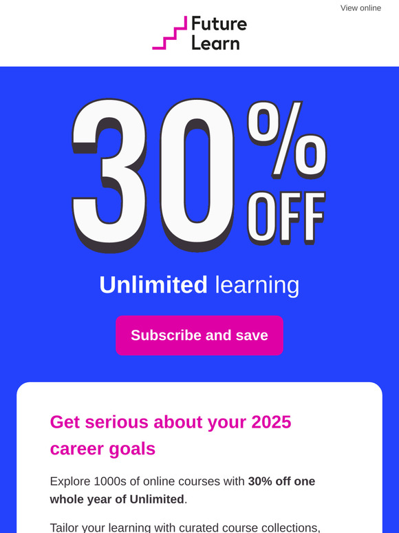 —, save 30% on career-boosting courses