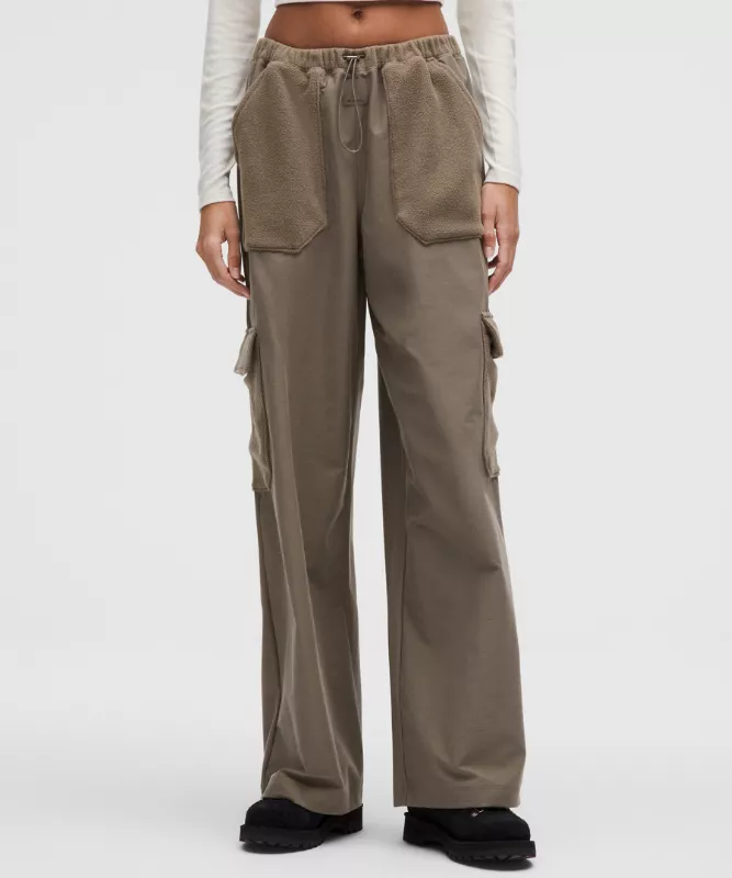 Fleece-Panel High-Rise Wide-Leg Pant