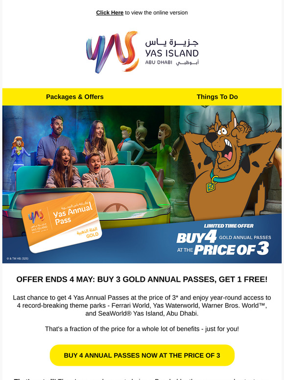 🚨🎢 Buy 3, Get 1 FREE | Yas Annual Pass Exclusive – LAST CHANCE!