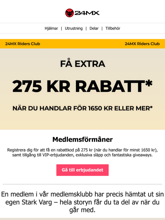 Få 275 kr rabatt - Gå med i 24MX Riders Club