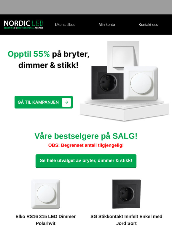 [SALG] Opptil 55% på bryter, dimmer & stikk! 🔥