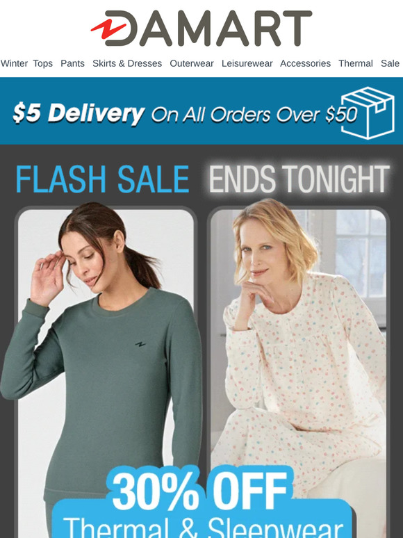 Last Chance To Shop 30% Off Thermal & Sleepwear + $5 Delivery on Orders Over $50!