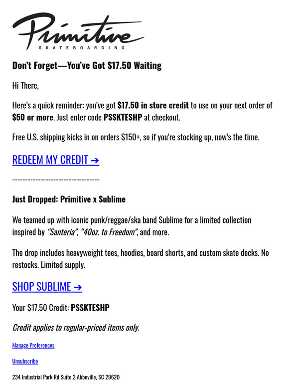 You've Got $17.50 in Store Credit 🛒