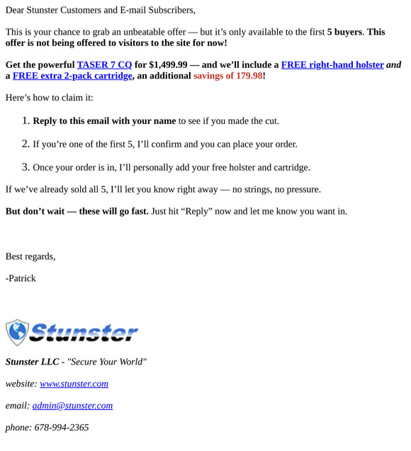 TASER 7 CQ Flash Offer - Get free RH holster and 2-pack cartridge
