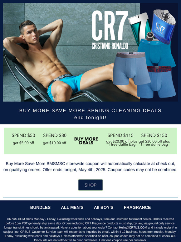 Up to $30off cart across all styles at CR7US.COM