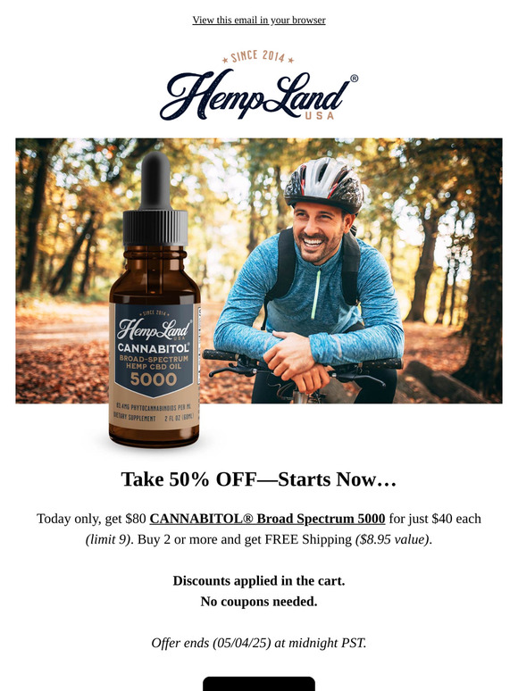 50% Off Full-Spectrum CBD 5000mg—Starts Now